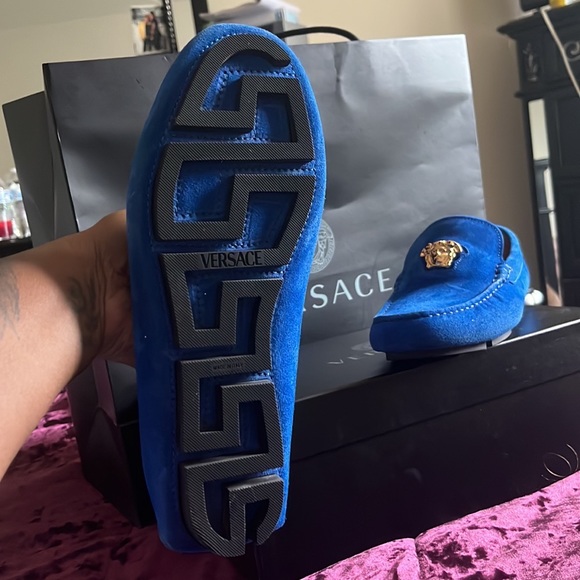Blue suede Versace loafers size 7US - Picture 3 of 3